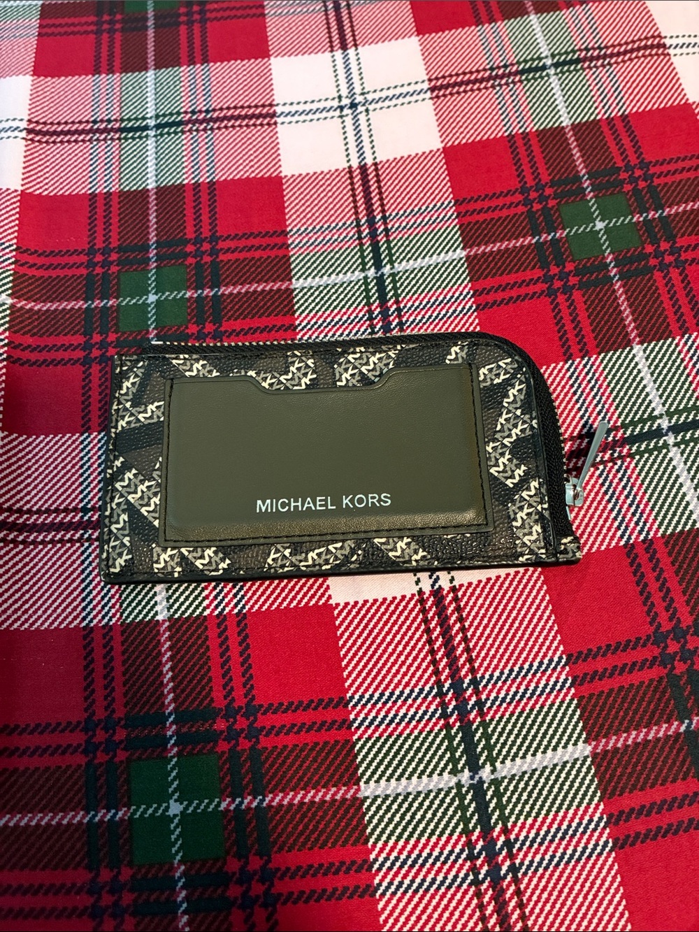 Michael Kors Black and White Signature Zip Card Case